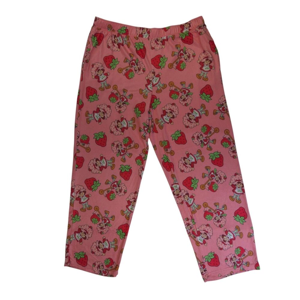 Strawberry Shortcake Pajama Pants Womens L 12/14 Large Pink AOP Lounge Sleep